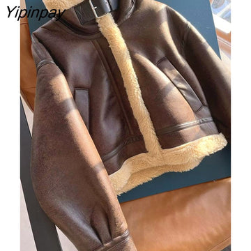 Yipinpay Winter Women Thicken Fleece Jackets 2023 Warm Long Sleeve Zipper Coats Loose Vintage Female Waistcoat Chic Cold Outwear